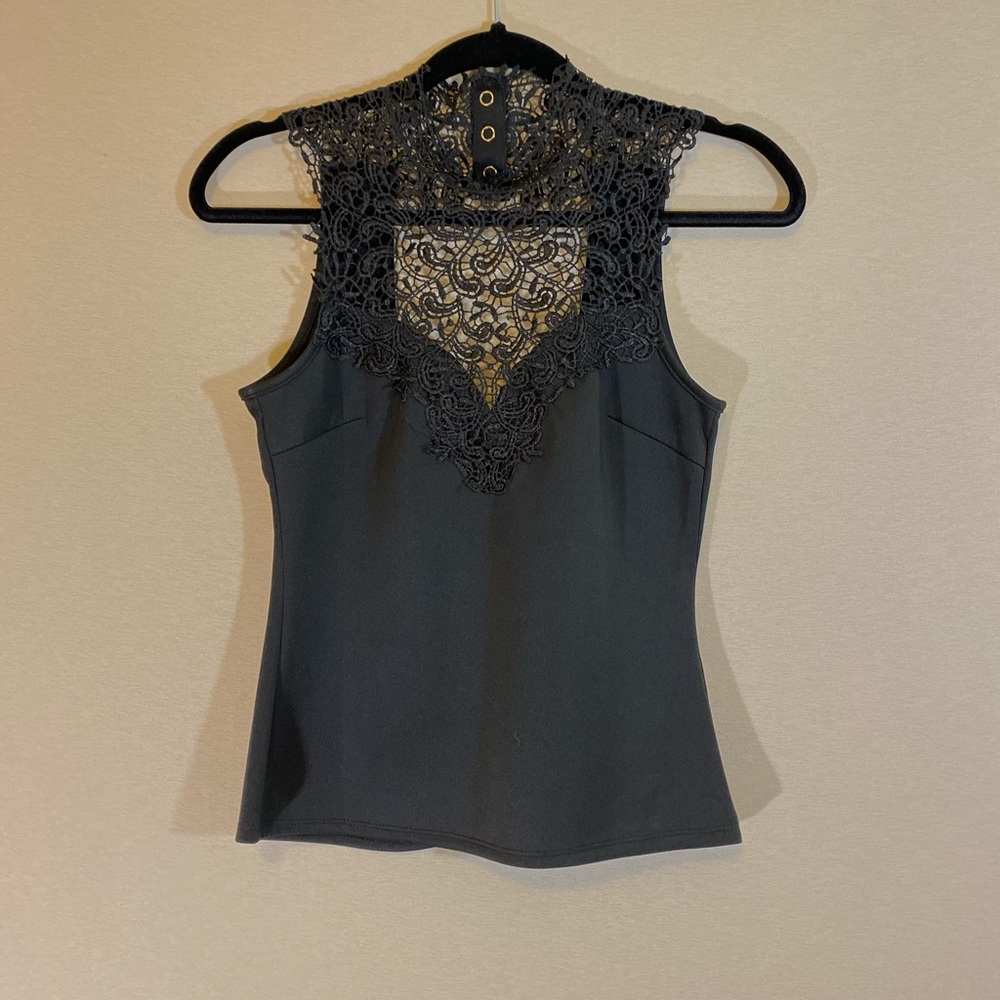 Dotti Lace Neck Peplum Top